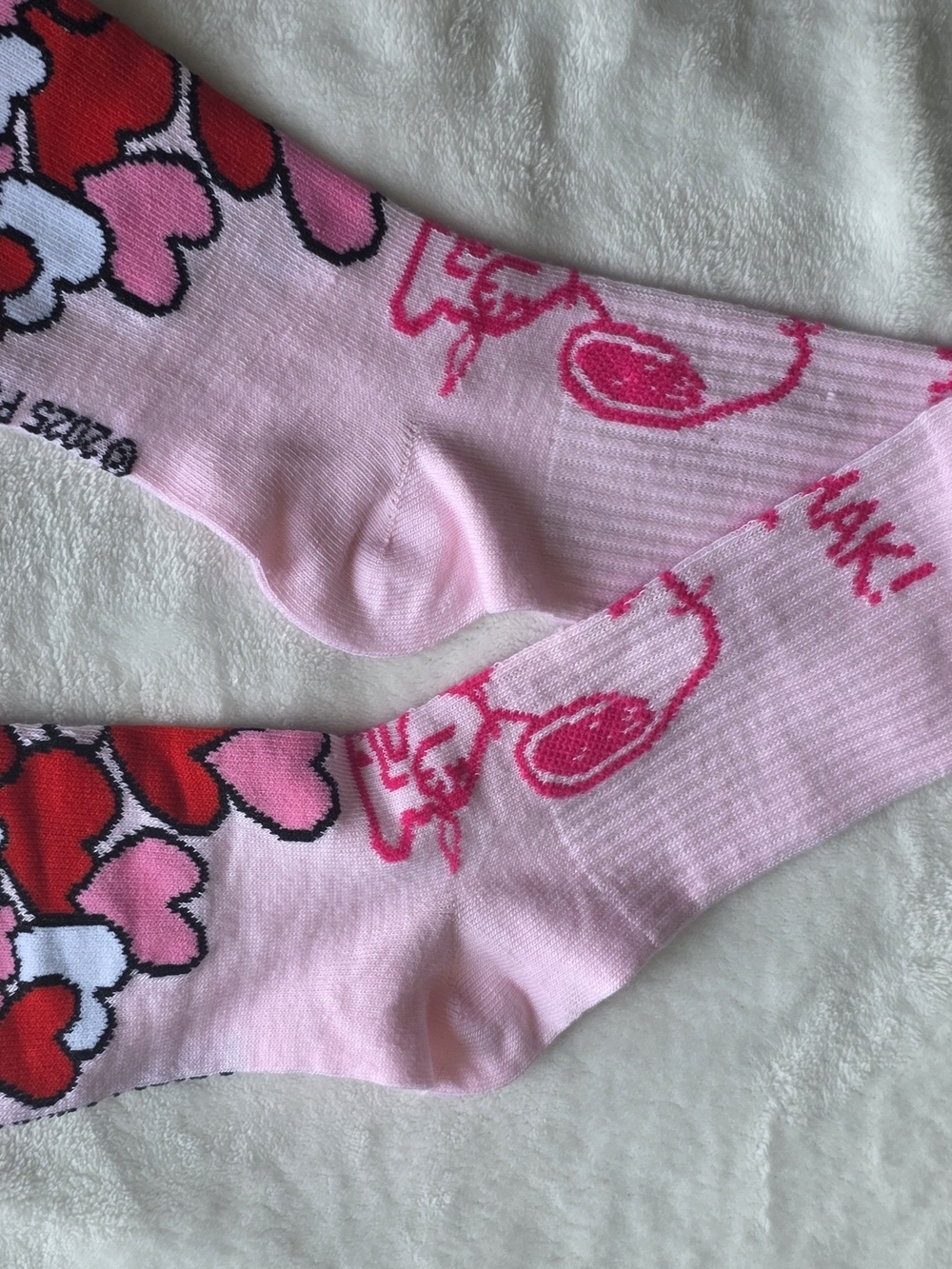 Pink Heart Graphic Crew Socks - Unbranded